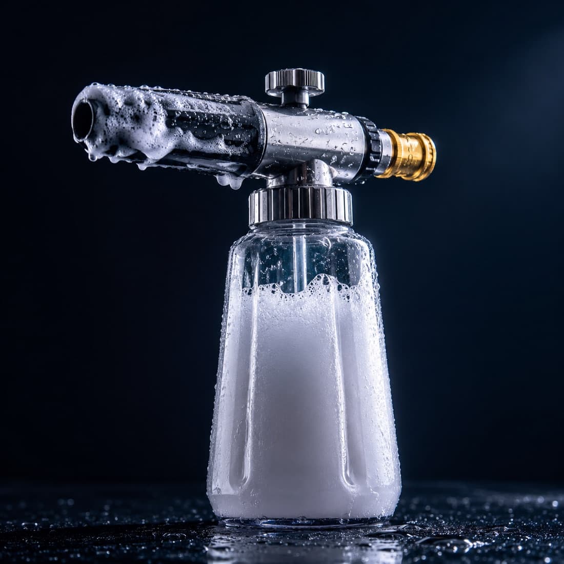Foam Cannon (Hose-Fed, No Power) — Runs off a garden hose. No pressure washer, no motor, no power supply.