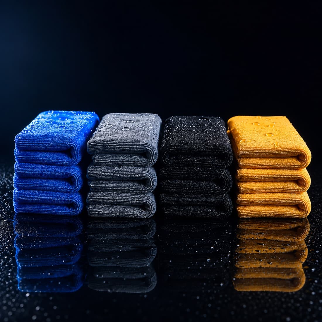 Interior Microfibre Cloth 12-Pack — Four colours, three of each. Colour coding stops cross-contamination.