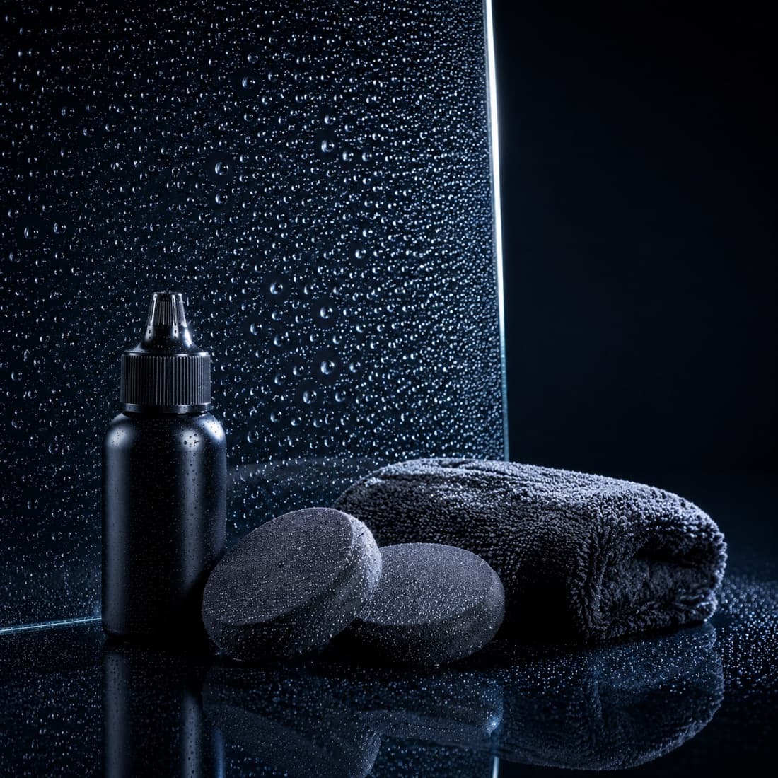 Rain-Repellent Glass Treatment — Water beads and blows off above about 40 mph. Wears down over time.